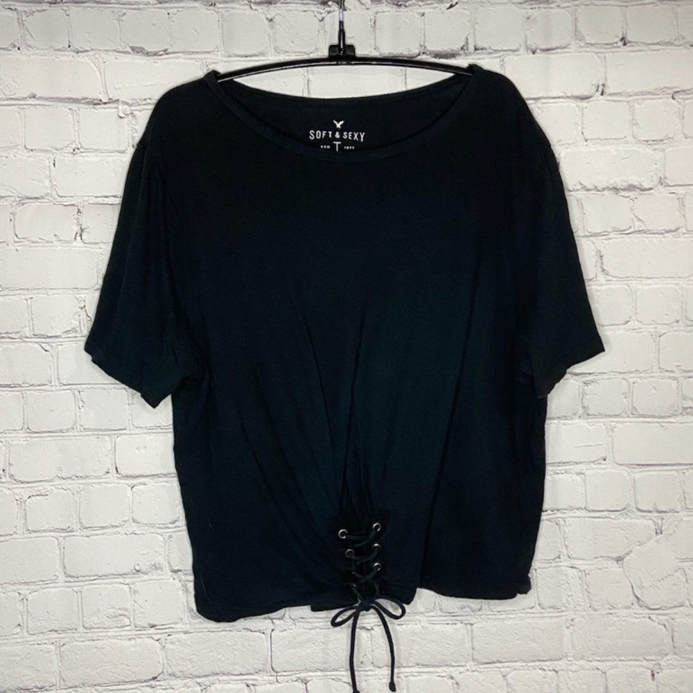 American Eagle black crop top with tie
